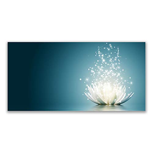 Tulup Glass Splashback for Kitchen - 55.1 in x 27.6 in / 140x70 cm - Cooker Wall Protection Tempered Glass - Lotus Blossom Flower Floral