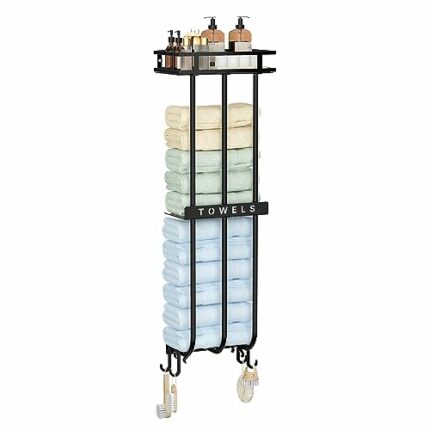 AIRUJIA Towel Racks with Storage Shelf, Towel Rack Wall Mounted, Towel Holders For Bathroom, Bathroom Towel Storage, Bathroom Towel Holder, Bathr