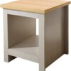 GFW Wooden Side Table with Shelf & Oak Contrast Top, Cream, 45 x 50.5 x 45 cm