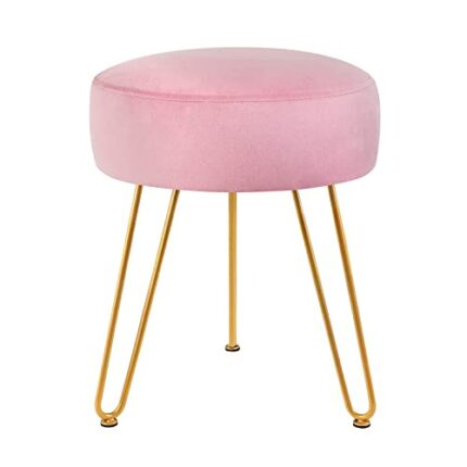 TOUCH-RICH Velvet Footrest Stool Ottoman Round/Square Modern Upholstered Vanity Footstool Side Table Seat Dressing Chair with Golden Metal Leg(Pi