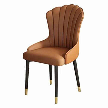 RILOOP Artificial Leather Dining Chairs Kitchen Living Room Lounge Counter Chairs Sturdy Iron Crafts Metal Legs Living Room Chairs/Light Brown