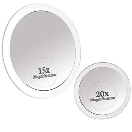 20 x 15 Times Magnifying Mirror with Suction Cup for Bathroom - Small Round Magnifying Mirror for Makeup - 10cm & 15cm