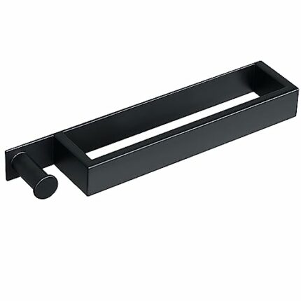SAYAYO Towel Rail Wall Mounted Self Adhesive Towel Holder with a Hook 30CM/12-Inch Matte Black Towel Rack for Bathroom Kitchen SUS304 Stainless S