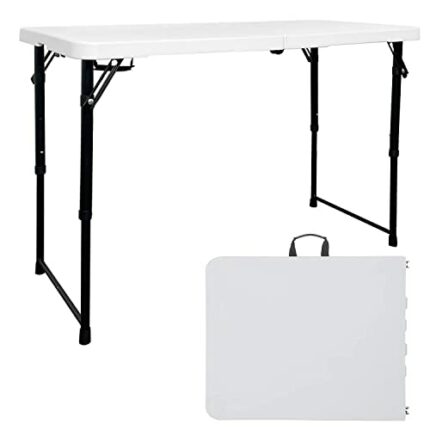 Alextend Folding Table, 40 Inch Portable Plastic Table, Height Adjustable Fold-in-Half Table for Indoor and Outdoor Parties, Picnic and Camping (