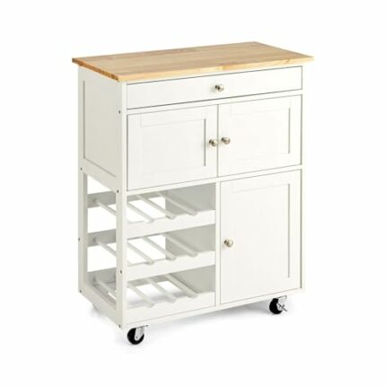 JJZXD Kitchen Carts Rolling Kitchen Island Serving Cart Storage Cabinet with Wine Rack