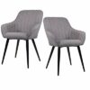 Aspect Set of 2 Windsor Modern Accent Arm Dining Chairs,Grey Fabric Seat and Black Legs, W61xD41xH85 cm