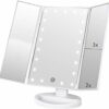 Flymiro Lighted Vanity Makeup Mirror 1x/2x/3x Magnification,Vanity Mirror Tri-fold with 21 LED Lights and Touch Screen,180° Rotation Countertop C
