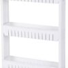 SONGMICS 3-tier Slide Out Storage Tower Kitchen Storage Rack Bathroom Shelf with Wheels 72.5cm White KTR03W