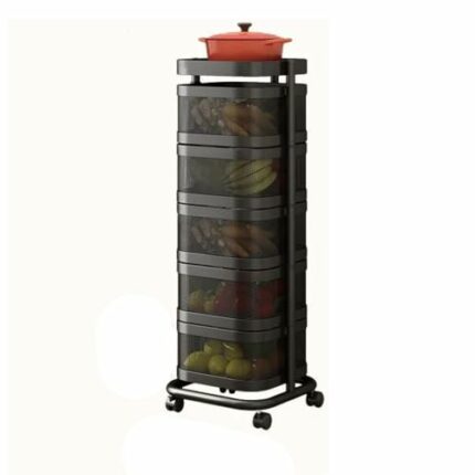 JJZXD Kitchen Multi-Layer Vegetable Fruit Trolley Shelf Floor Pulley Can Rotate Seasoning Bottle Sundry Organizer Rack