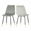 Hallowood Furniture Finley Upholstered Dining Chairs - Set of 2 Dining Chair Grey Velvet Fabric Padded Seat with Sturdy Black Metal Legs - Chairs