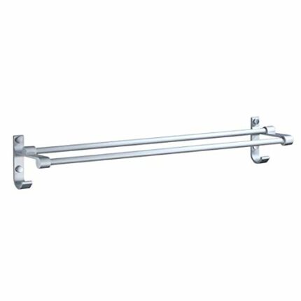 Double Towel Rail Wall Mounted or Self Adhesive Space Aluminum Towel Rail with Double Hook Bathroom Towel Rack for Shower Room Kitchen Hotel