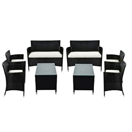 CZDYUF 8 PCS Patio Furniture Outdoor Garden Conversation Wicker Sofa Set, Beige Cushions +Black Wicker