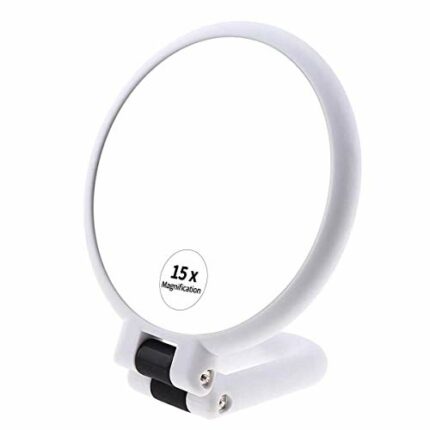 FUHUIM 1x 15x Magnifying Handheld Mirror, Double Sided Pedestal Magnification and True Image Makeup Mirror, Compact Size and Portable Vanity Cosm