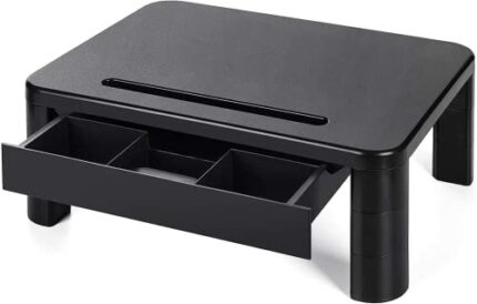LORYERGO Monitor Stand, Laptop Stand for Desk, Height Adjustable w/Drawer, Computer Stand w/Cellphone Holder, Monitor Riser, Small Printer Stand,