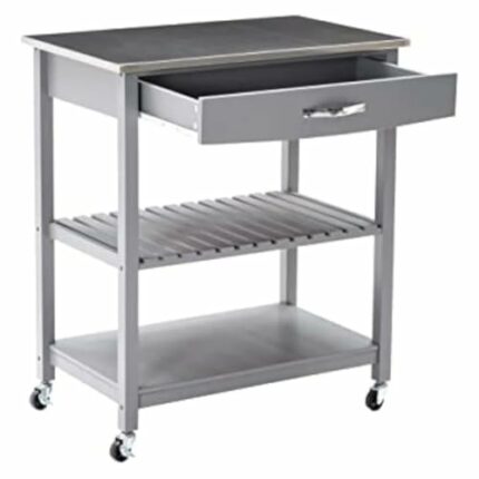 JJZXD Kitchen Cart With Stainless Steel Top, Gray Rolling Cart