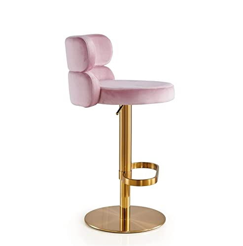 Pink Velvet Swivel Barstools Set of 2 Counter Bar Chair Adjustable High Bar Stools with Backs Armless Kitchen Island Hight Stainless Steel Titani