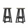 Walker Edison Rustic Metal and Distressed Wood Round Dining Stool, Pine, Grey, 24 Inch