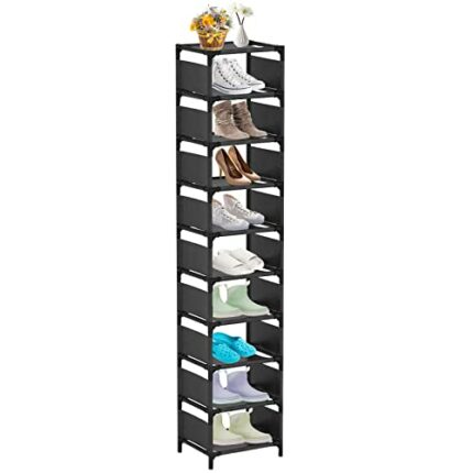 UrMsun 10 Tiers Vertical Shoe Rack, Tall Small Narrow Space Saving Shoe Storage Organizer for Entryway Door Single Pairs Sturdy Shoe Shelf (10 Ti