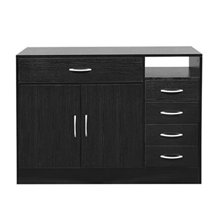 MIAOHY Wooden Locker Black Locker MDF with Triamine Double Door and 5 Drawers Bathroom Cabinet