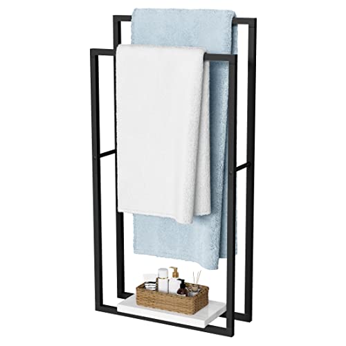 KES Towel Rail with Marble Base 2 Tier, Bathroom Towel Holder Free Standing Towel Rack Towel Stand Matte Black, BTH501-BK