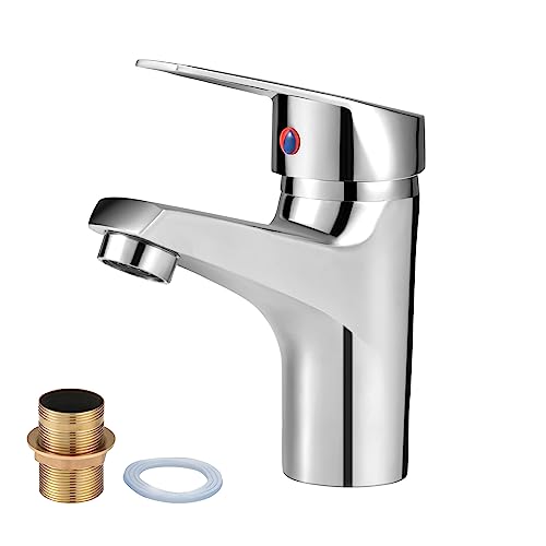 Bathroom Sink Taps Mixer Faucet Hot and Cold,Chrome Mono Basin Taps Single Lever Solid Brass for Bathroom Kitchen