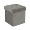 Inspire Me! Home Décor Anastasia Ottoman with Lux Metal Studs and Functional Handle Detailing, Classy Sand Shell Soft Velvet, 40 x 40 x 43 cm, Tu