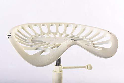 Topower Vintage Industrial Bar Stools,Cast Iron Tractor Stool,Adjustable Height,Swivel Seat Breakfast Chair (Aged White)