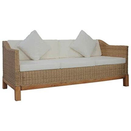WODMB 3 Seater Sofa with Natural Rattan Cushions for Outdoor Garden Yard Patio Relaxing 171x78x74cm (Color : Black, Size : One size)