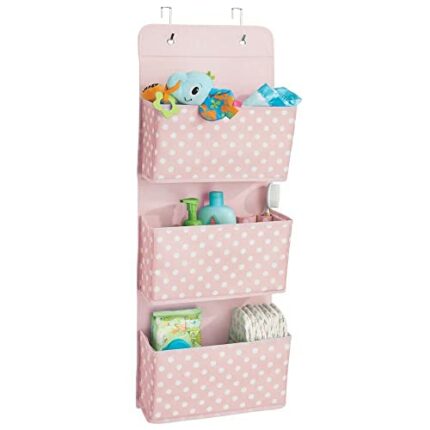 mDesign Hanging Wardrobe Organiser – Three-Pocket Bedroom Storage Solution for Shoes, Clothes and Linens – Hanging Shelves Made of Synthetic Fabr