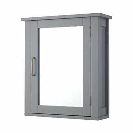 Teamson Home Wooden Bathroom Medicine Cabinet, Bathroom Wall Mirrored Cabinet, Removable Storage Cabinet, Adjustable Shelf, Grey, Mercer Collecti