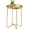 ZYZMH Nordic Iron Small Coffee Table Foldable Gold Color Simple Sofa Side Table Living Room Balcony Garden