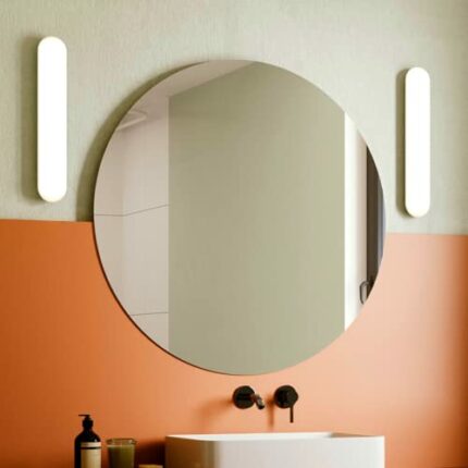 GOLD&CHROME UNIQUE DESIGN Crystal Wall Mirror, Round, No Frame, 19,7x19,7x0,4 in, 5,07 lb, Chamfered C-Edge, Modern, Minimalist