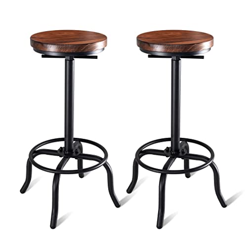Becko US Bar Stool Set of 2 Swivel Wooden Round Seat Counter Height Adjustable Farmhouse Kitchen Indoor House Design Stools