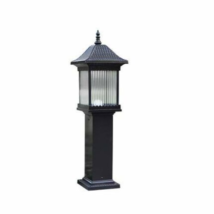 GJCQZQ Exterior Rainproof IP55 European Black Die-cast Aluminum Garden Lawn Pillar Light Square Outdoor Waterproof Stripe Glass Column Lamp Court