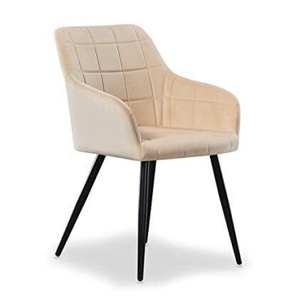 Life Interiors Stitched Square Camden Velvet Dining Chair, Cream