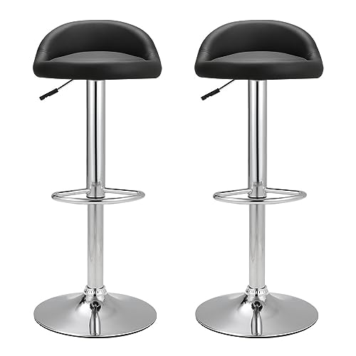 Warmiehomy Set of 2 Bar Stools Black Bar Chair Breakfast Dining Stool Chair for Kitchen Island Counter Luxury PU Leather,Adjustable Swivel Gas Li