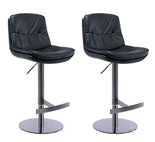DWILKE Nappa Leather counter height Bar Stools Set of 2 Adjusatble Swivel Barstools Breakfast Seat Upholstered Titanium Black Brushed Stainless S