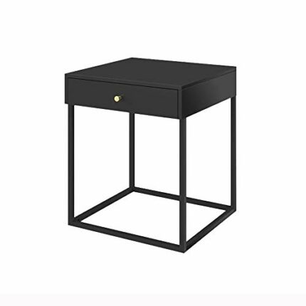 LUKEO Metal Bedside Table Bedroom Dining Table Furniture, Bedroom Furniture White Square Steel Bedside Table