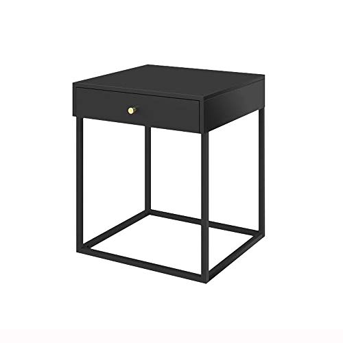 LUKEO Metal Bedside Table Bedroom Dining Table Furniture, Bedroom Furniture White Square Steel Bedside Table