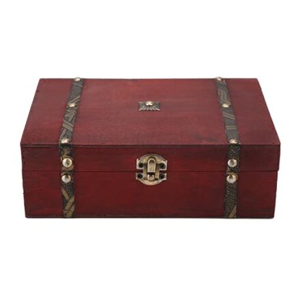 Wooden Keepsake Box, Decorative Small Wood Storage Wood Trunk Retro Vintage Treasure Chest Keepsake Box (Red Wood Color)