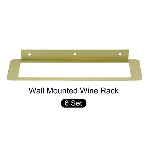 METALLIXITY Wine Rack Wall Mounted, 6pcs Iron Wine Bottle Holder, Liquor Bottle Display Shelf for Kitchen Pantry Bar Wine Cellar, Golden