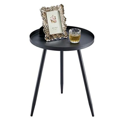 APICIZON Black Side Table Metal, Small Round Coffee Table for Living room/Bedroom/Bathroom/Balcony, Tray BedSide Table End Table, 41 x 41 x 49 cm