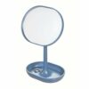 iDesign 28834 Makeup Mirror, Small and Round Dressing Table Mirror Made of Plastic, Adjustable Bathroom Mirror with Tray for Makeup and Jewellery