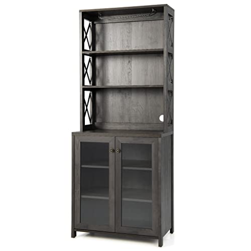DSHGDJF Tall Freestanding Bar Cabinet Kitchen Buffet W/Glass Holder & Adjustable Shelf