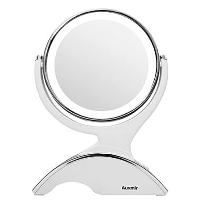 Auxmir 1X / 10X Magnifying Makeup Mirror With Light, Double Sided Rechargeable Mirror with Adjustable Brightness, 360° Rotation Cosmetic Mirror f