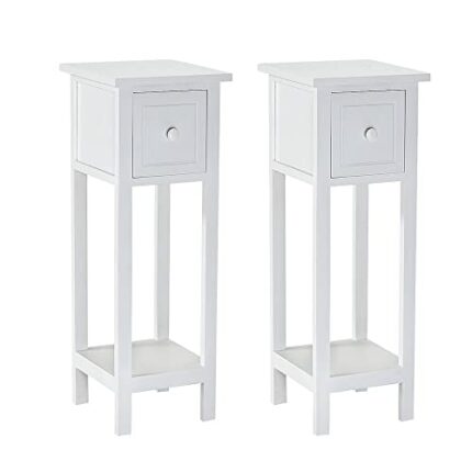 Ruication Pair of Bedside Table Storage Cabinet With 1 Drawer White Wooden Furniture Shelf Side Table Slim Tall Telephone Table Chest of Drawers