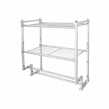 Neu Home Organize It All Chrome 2 Tier Wall Mounting Bathroom Rack with Towel Bars, Metallic, 17.625''L x 9.625''W x 18.25''H