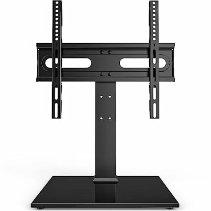 Universal TV Stand - Table Top TV Stand for 27-55 inch LCD LED TVs - 9 Level Height Adjustable TV Base Stand with Tempered Glass Base & Wire Mana