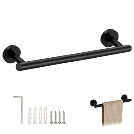 ZXShow Towel Rail Wall Mounted Matt Black Stainless Steel Towel Rail 40 cm/16 inch Hand Towel Holder Single Towel Bar Rail Rack Screws Mounting D