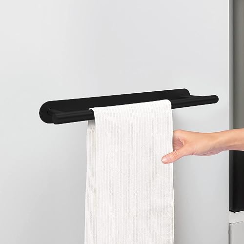Joejis Self Adhesive Towel Rail 40cm Stainless Steel & Black Matte Bathroom Towel Holder Multiuse for Kitchen or Bathroom Towel Rail Drill-free (